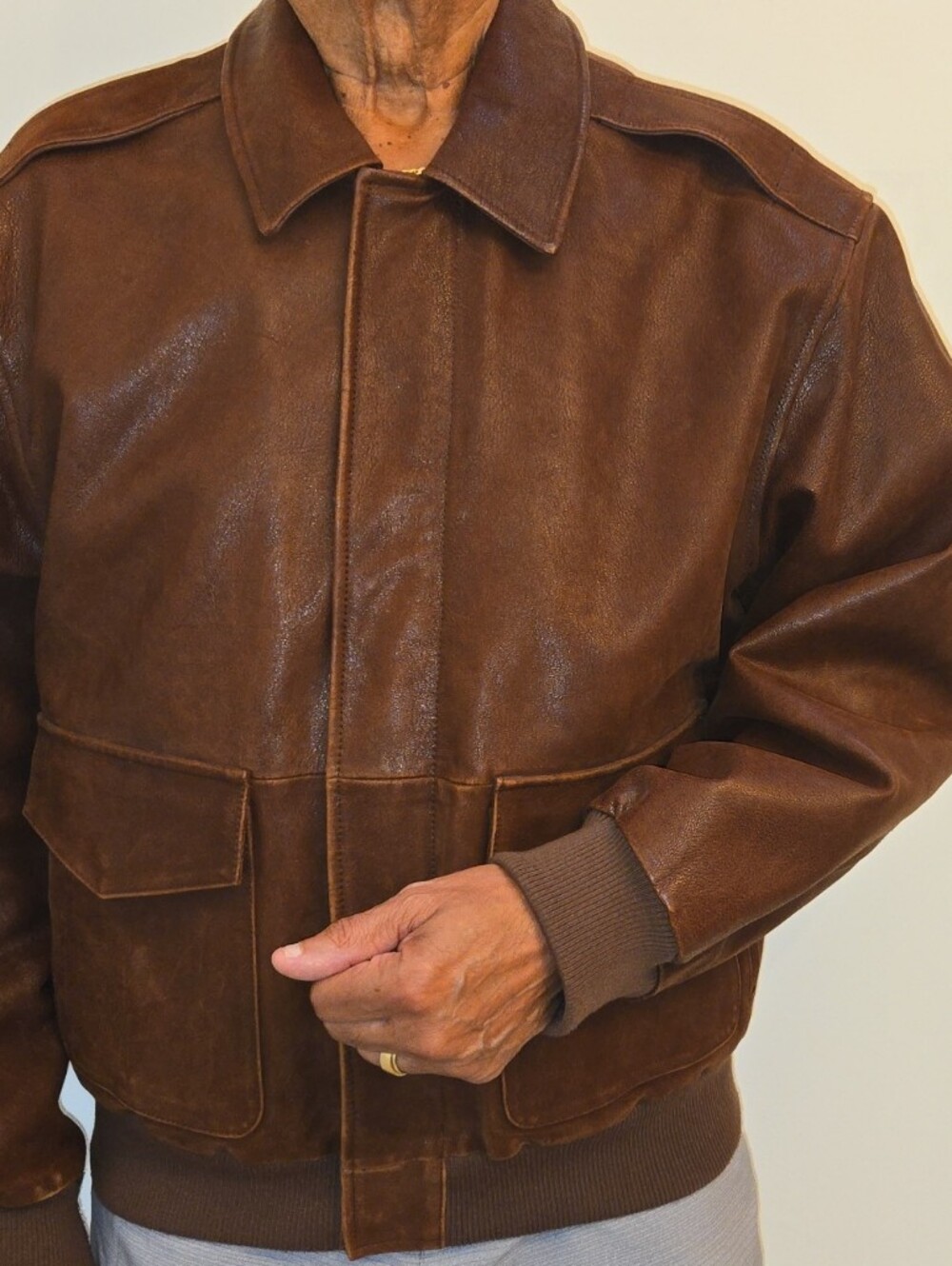Classic Brown Men's Leather Bomber Jacket